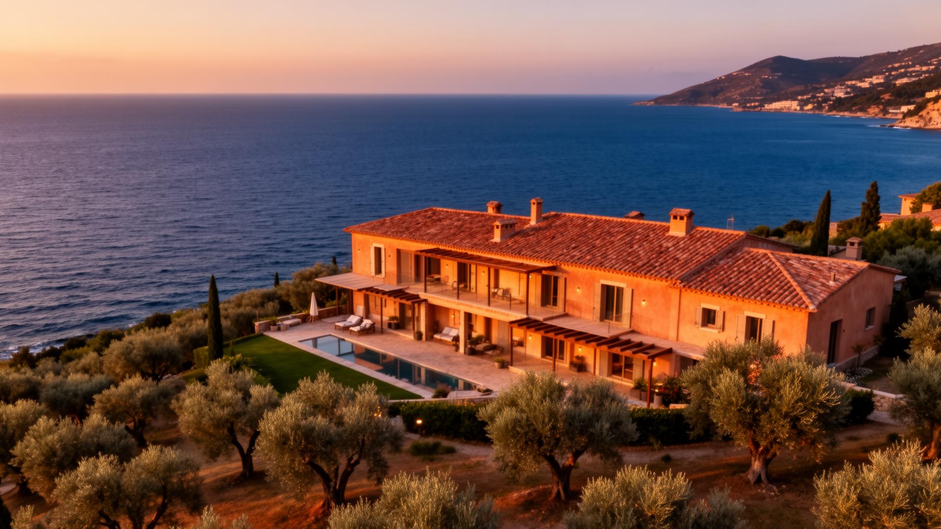 Mediterranean boutique hotel at golden hour